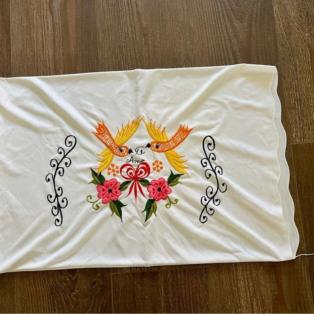 Embroidered White Pillowcase with Colorful Design 18/27 Inch